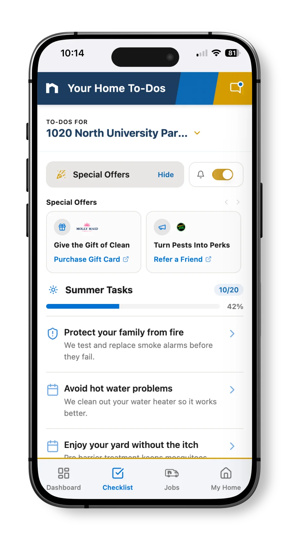 Neighborly App offers to-dos and coupons displayed on smartphone screen.