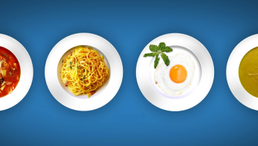 4 plates with chef created food.