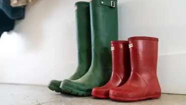 red and green rainboots.