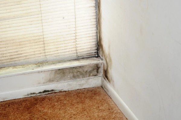 Wall in a home with black mold.