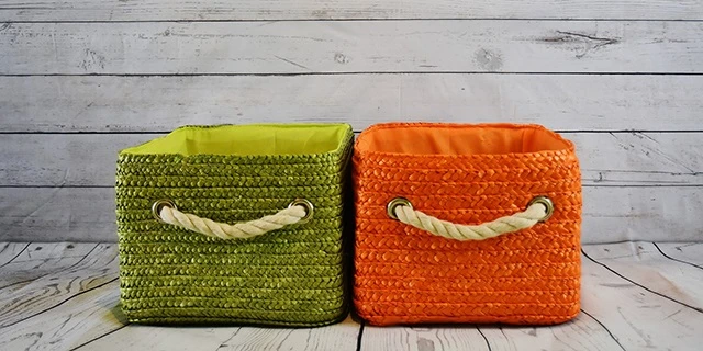 green and orange storage baskets