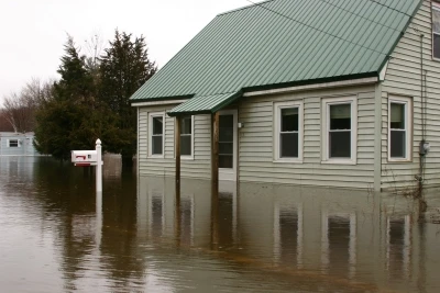 Flooded building and street