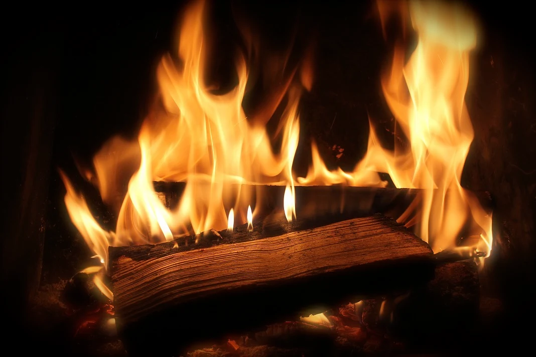 wood burning in fireplace