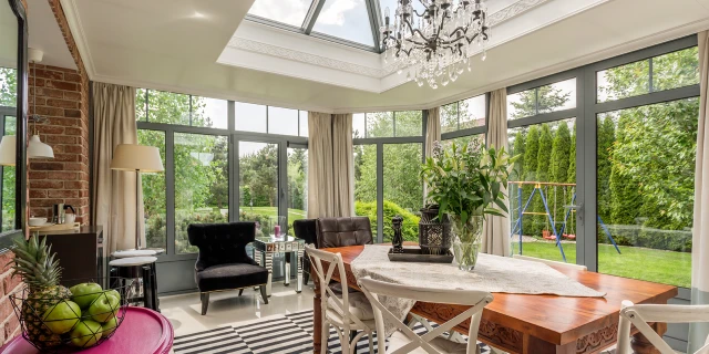 large glass enclosed sunroom