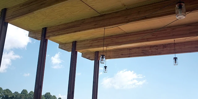 roof rafter with hanging bulbs