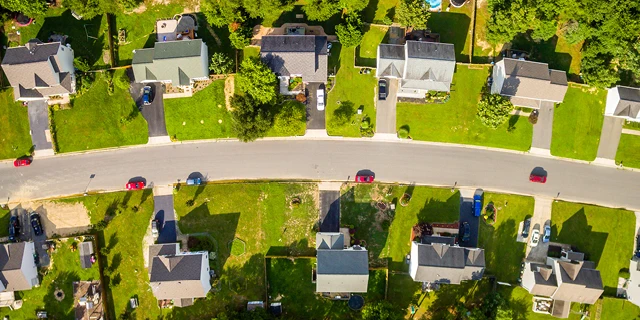 Aerial shot of neighborhood