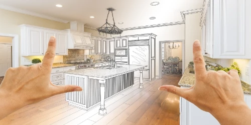 Drawing of a new kitchen layout for renovation