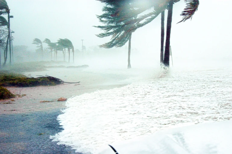 Hurricane making landfall with high winds