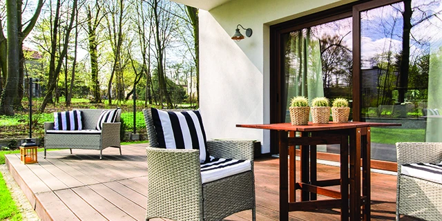 Wicker deck furniture on a sunny day