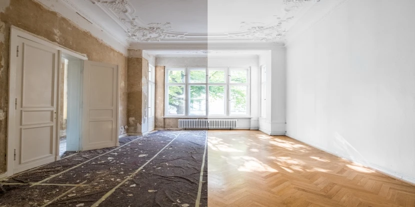 home renovation concept - room before and after restoration or refurbishment