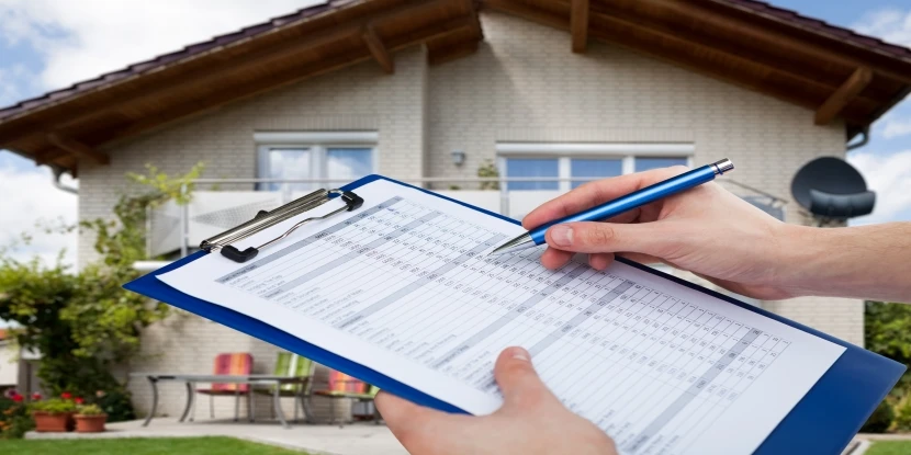 Yearly home inspection and property appraisal form, with house in background