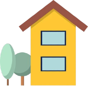 Yellow house with trees