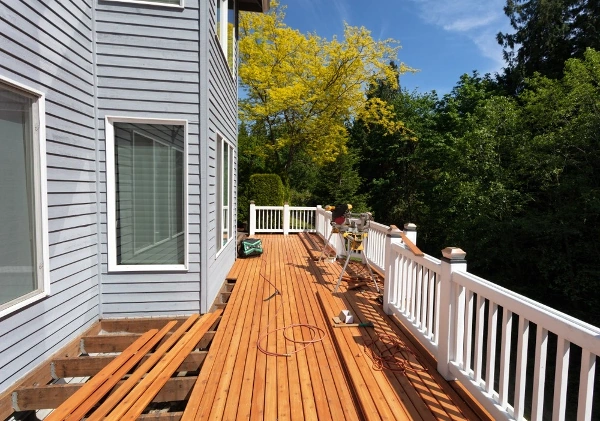 Deck flooring being repaired.