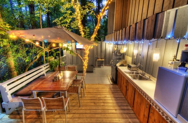 Beautiful outdoor bar on patio of a residential home.