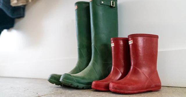 red and green rainboots.